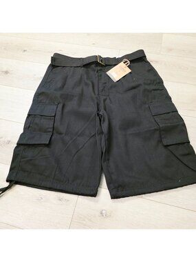 Mens Black Relaxed-Fit Cargo Shorts Sz 38 Y2K Streetwear Skate Gorpcore